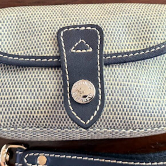 Dooney & Bourke Navy & White coated cotton and Navy Leather Wristlet - Picture 2 of 7
